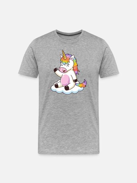 Regenbogen-Einhorn auf der Wolke - Männer Premium Bio T-Shirt - Grau meliert