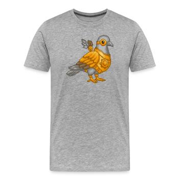 Pigeon steampunk en armure pixel - T-shirt bio Premium Homme - gris chiné - Devant - Damien (186cm)
