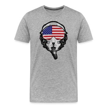 Casque de pilote américain avec drapeau américain - T-shirt bio Premium Homme - gris chiné - Devant - Damien (186cm)