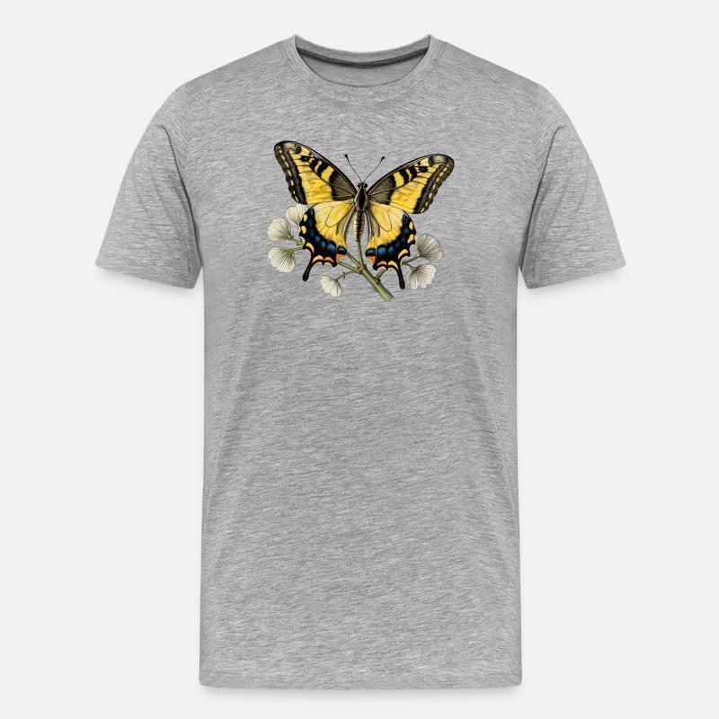 Schwalbenschwanz-Schmetterling – Gravurzeichnung - Männer Premium Bio T-Shirt - Grau meliert