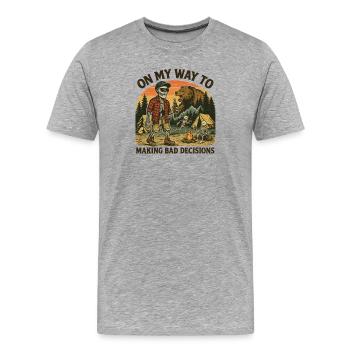 Humour de camping en route vers de mauvaises décisions - T-shirt bio Premium Homme - gris chiné - Devant - Damien (186cm)