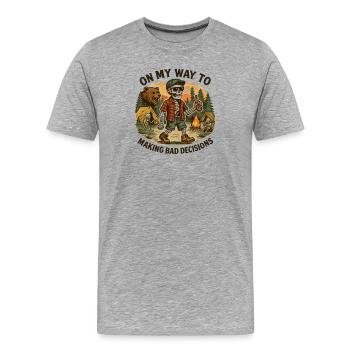 Humour de camping en route vers de mauvaises décisions - T-shirt bio Premium Homme - gris chiné - Devant - Damien (186cm)