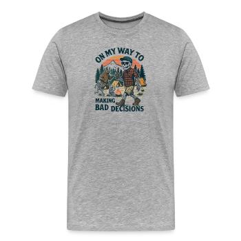Humour de camping en route vers de mauvaises décisions - T-shirt bio Premium Homme - gris chiné - Devant - Damien (186cm)