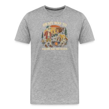 Humour de camping en route vers de mauvaises décisions - T-shirt bio Premium Homme - gris chiné - Devant - Damien (186cm)