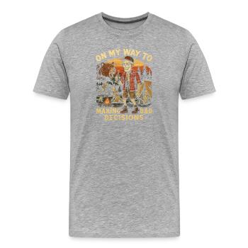Humour de camping en route vers de mauvaises décisions - T-shirt bio Premium Homme - gris chiné - Devant - Damien (186cm)
