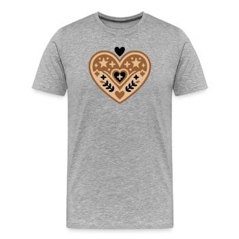 Cœur en pain d'épice, costume traditionnel, festival folklorique - T-shirt bio Premium Homme - gris chiné - Devant - Damien (186cm)