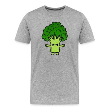 Illustration du brocoli Kawaii - T-shirt bio Premium Homme - gris chiné - Devant - Damien (186cm)