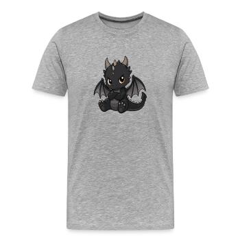 Petit Dragon Noir aux Ailes - T-shirt bio Premium Homme - gris chiné - Devant - Damien (186cm)
