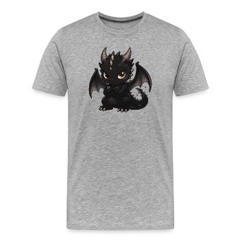 Chibi Dragon Noir aux Ailes - T-shirt bio Premium Homme - gris chiné - Devant - Damien (186cm)
