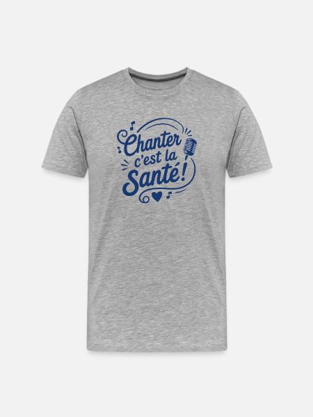 Chanter c’est la Santé Microphone - T-shirt bio Premium Homme - gris chiné