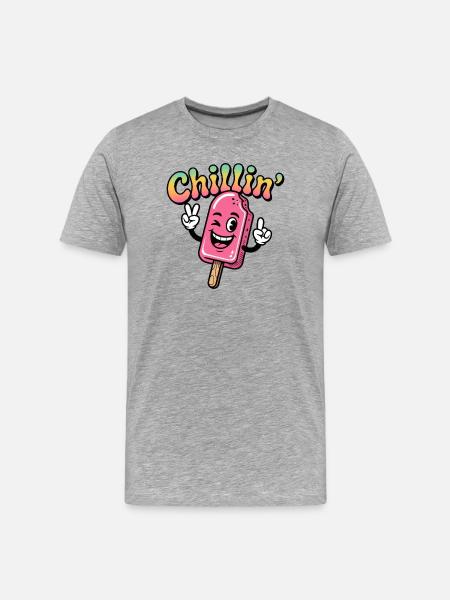 Retro Chillin Pink Popsicle Cartoon - Men's Premium Organic T-Shirt - heather grey