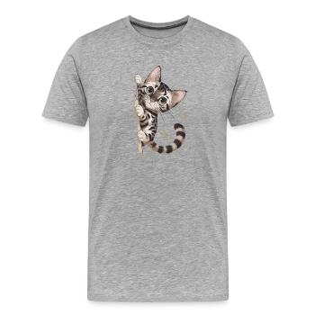 Neugierige Katze Mit Pflanzenmotiv - Männer Premium Bio T-Shirt - Grau meliert - Vorne - Damien (186cm)