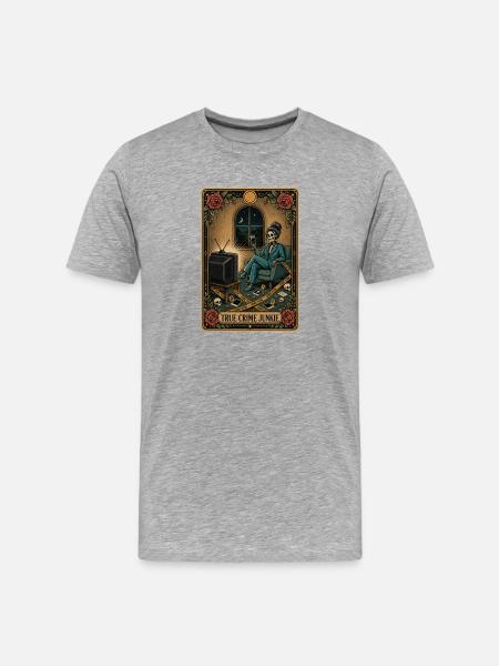 True-Crime-Junkie Tarotkarten-Rätsel - Männer Premium Bio T-Shirt - Grau meliert