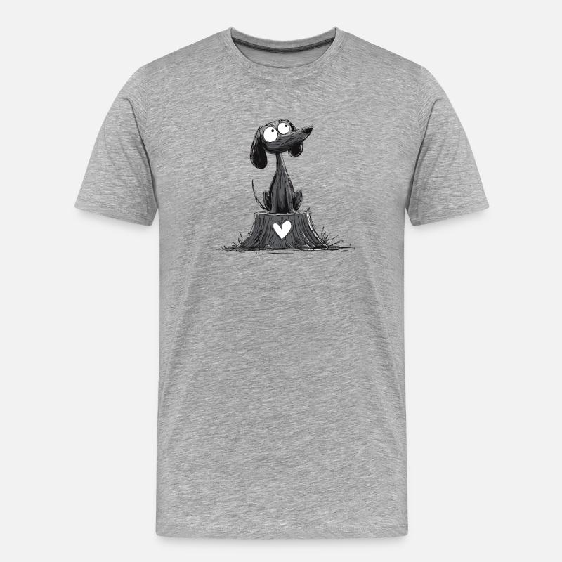 Herzender Hund auf Baumstumpf - Männer Premium Bio T-Shirt - Grau meliert