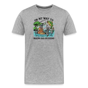 Humour de pêche en route vers de mauvaises décisions - T-shirt bio Premium Homme - gris chiné - Devant - Damien (186cm)