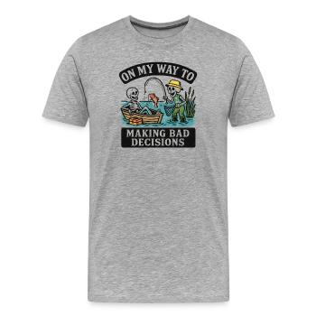Humour de pêche en route vers de mauvaises décisions - T-shirt bio Premium Homme - gris chiné - Devant - Damien (186cm)