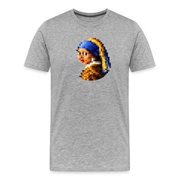 Das Mädchen mit dem pixeligen Perlenohrring - Männer Premium Bio T-Shirt - Grau meliert - Vorne - Damien (186cm)