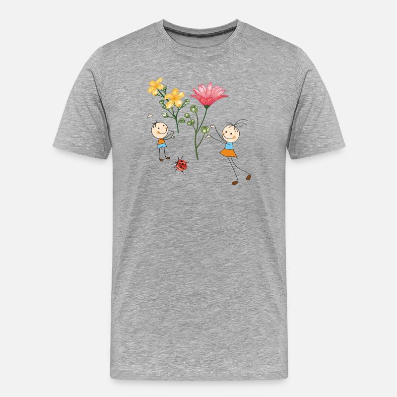 Kinderjubel mit bunten Blumen - Männer Premium Bio T-Shirt - Grau meliert