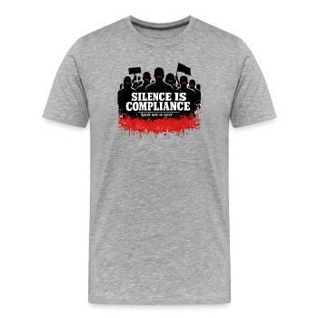 Le silence est obéissance – parle maintenant - T-shirt bio Premium Homme - gris chiné - Devant - Damien (186cm)