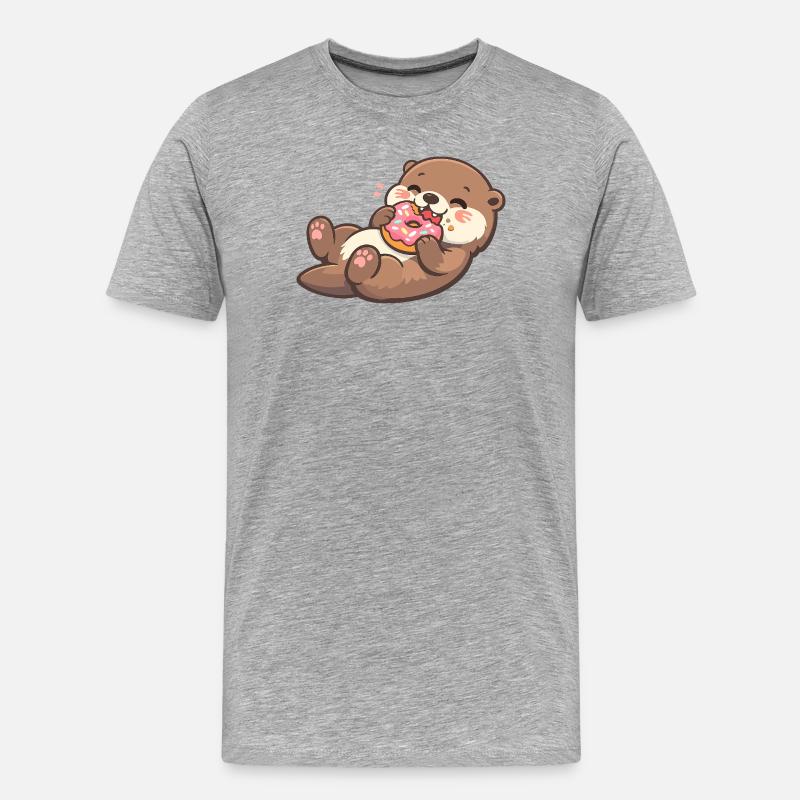 Kuschelbär mit Donut-Genuss - Männer Premium Bio T-Shirt - Grau meliert