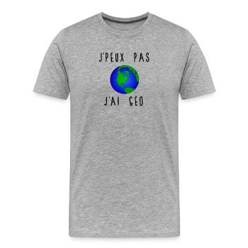 J'peux Pas J'ai Géo Terre - T-shirt bio Premium Homme - gris chiné - Devant - Damien (186cm)