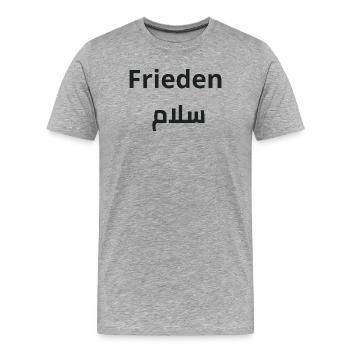Frieden und Salam - Arabische Kalligrafie - Männer Premium Bio T-Shirt - Grau meliert - Vorne - Damien (186cm)