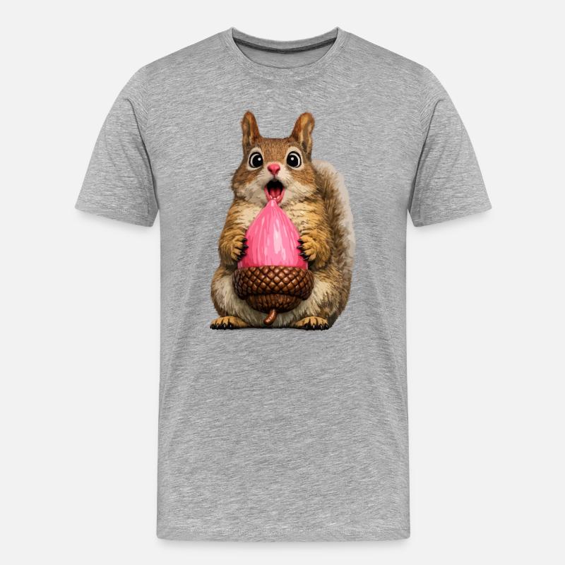 Pinke Eichel Eichhörnchen zwinkern - Männer Premium Bio T-Shirt - Grau meliert
