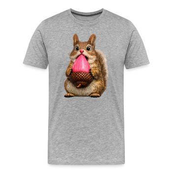 Süßes Eichhörnchen mit rosa Eichel - Männer Premium Bio T-Shirt - Grau meliert - Vorne - Damien (186cm)