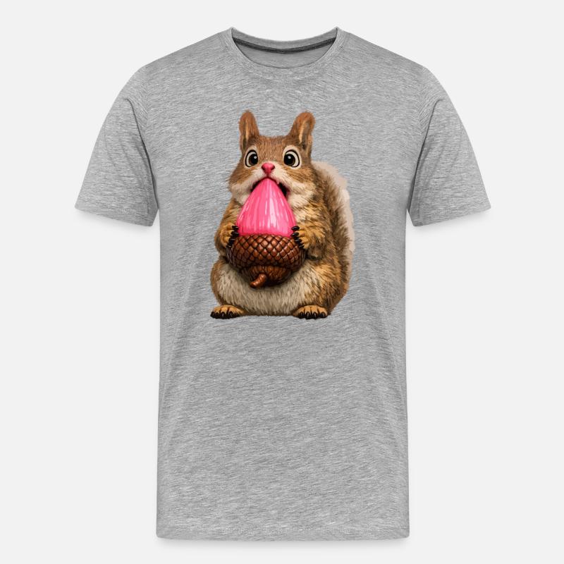 Süßes Eichhörnchen mit rosa Eichel - Männer Premium Bio T-Shirt - Grau meliert