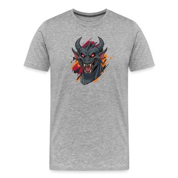 Tête de dragon avec accents de feu - T-shirt bio Premium Homme - gris chiné - Devant - Damien (186cm)