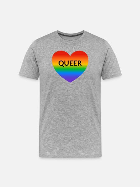 Pride QUEER rainbow heart - Men's Premium Organic T-Shirt - heather grey