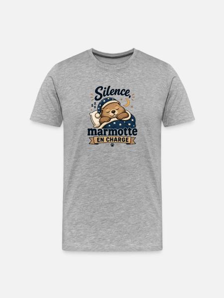 Silence marmotte en charge - T-shirt bio Premium Homme - gris chiné