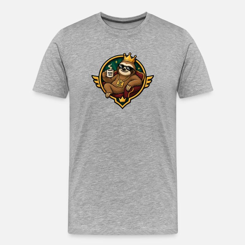 Königlicher Chiller-Sloth mit Kaffee - Männer Premium Bio T-Shirt - Grau meliert