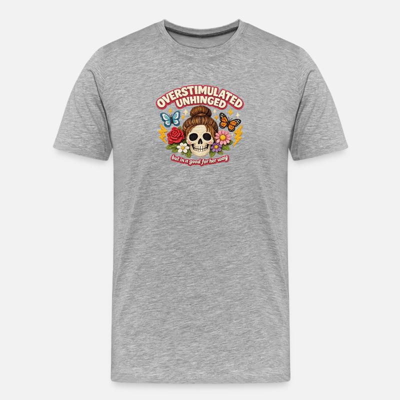 Overstimulated Unhinged Skull Patch Gift - Men's Premium Organic T-Shirt - heather grey