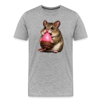 Holzmaus mit rosa Eichel - Männer Premium Bio T-Shirt - Grau meliert - Vorne - Damien (186cm)