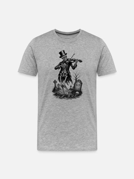 Skeleton violinist on cemetery motif - Men's Premium Organic T-Shirt - heather grey