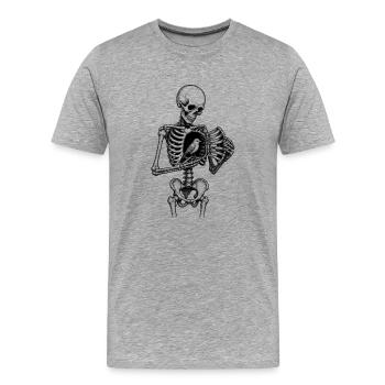 Skelett mit Vogel im Brustkorb Motiv - Männer Premium Bio T-Shirt - Grau meliert - Vorne - Damien (186cm)