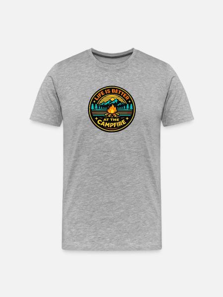 Campfire lifestyle at the campfire - Men's Premium Organic T-Shirt - heather grey