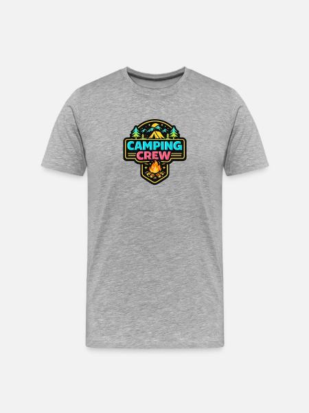 Camping Crew Neon Badge - Männer Premium Bio T-Shirt - Grau meliert