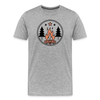 Lagerfeuer Wald Zeltlager Wappen - Männer Premium Bio T-Shirt - Grau meliert - Vorne - Damien (186cm)