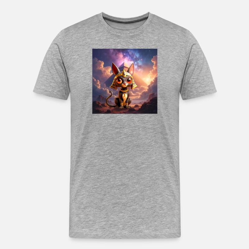 Pharao-Katze vor der Pyramide - Männer Premium Bio T-Shirt - Grau meliert