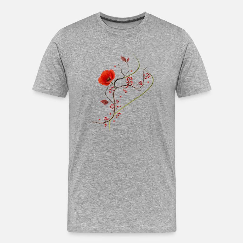 Ikebana Collage mit Mohnblume Zen Stil - Männer Premium Bio T-Shirt - Grau meliert