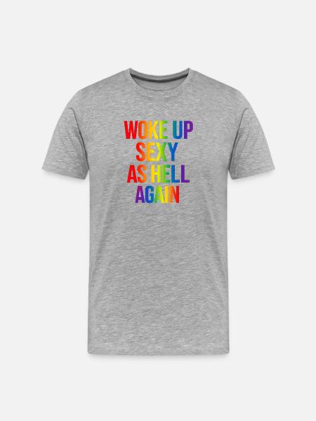 Rainbow Text Woke Up Sexy - Men's Premium Organic T-Shirt - heather grey