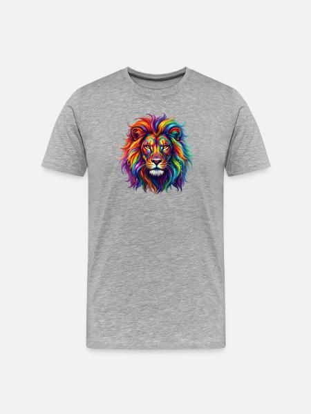 Regenbogenlöwe / Löwe in Regenbogenfarben - Männer Premium Bio T-Shirt - Grau meliert
