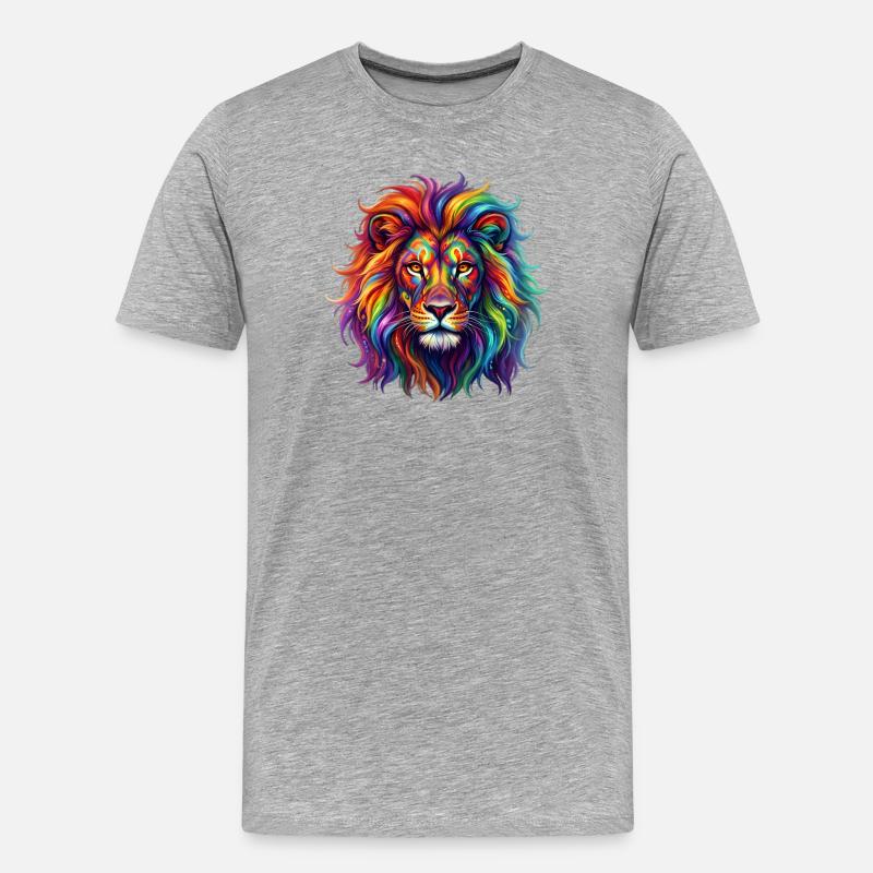 Regenbogenlöwe / Löwe in Regenbogenfarben - Männer Premium Bio T-Shirt - Grau meliert