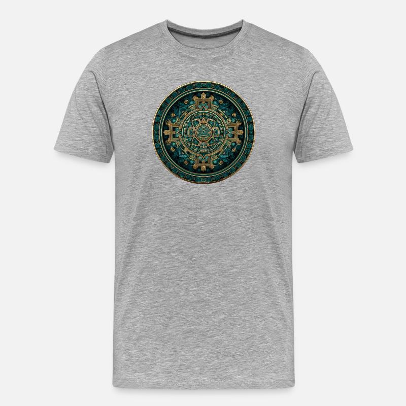 Azteken Sonnenkalender Gold - Männer Premium Bio T-Shirt - Grau meliert