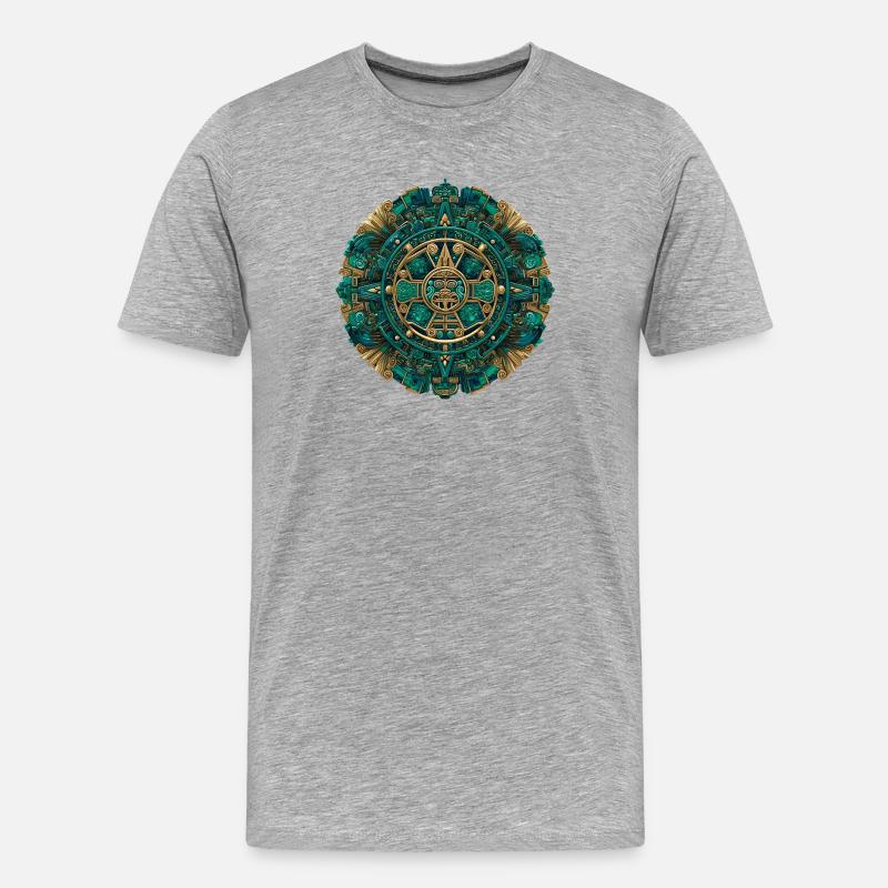 Azteken Sonnengott Mystisch - Männer Premium Bio T-Shirt - Grau meliert