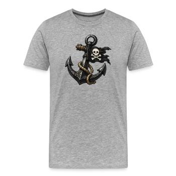 Piratenanker mit Totenschädel - Männer Premium Bio T-Shirt - Grau meliert - Vorne - Damien (186cm)