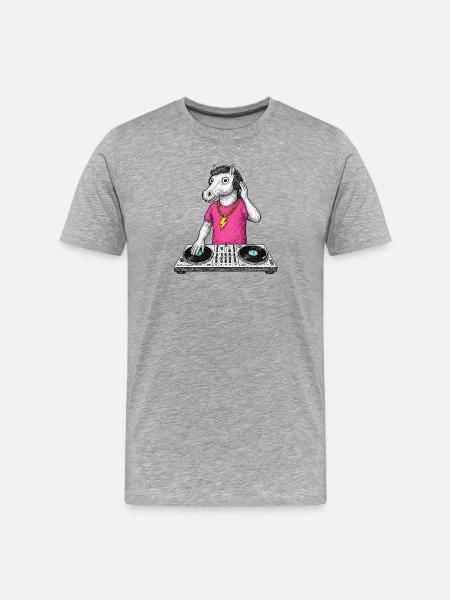 DJ Horse in Pink Tee - Men's Premium Organic T-Shirt - heather grey