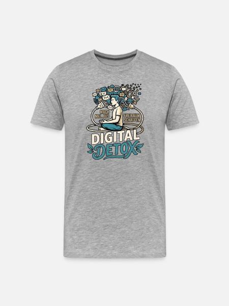 Digital Detox Mindfulness - Männer Premium Bio T-Shirt - Grau meliert